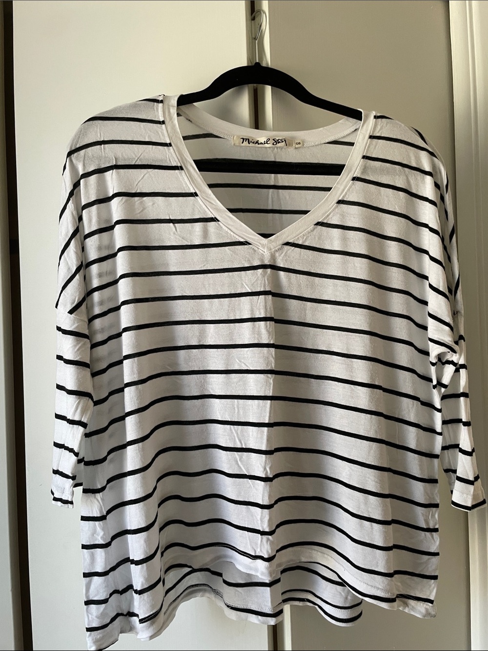 Michael Stars Black & White Striped V-Neck Long Sleeve Top